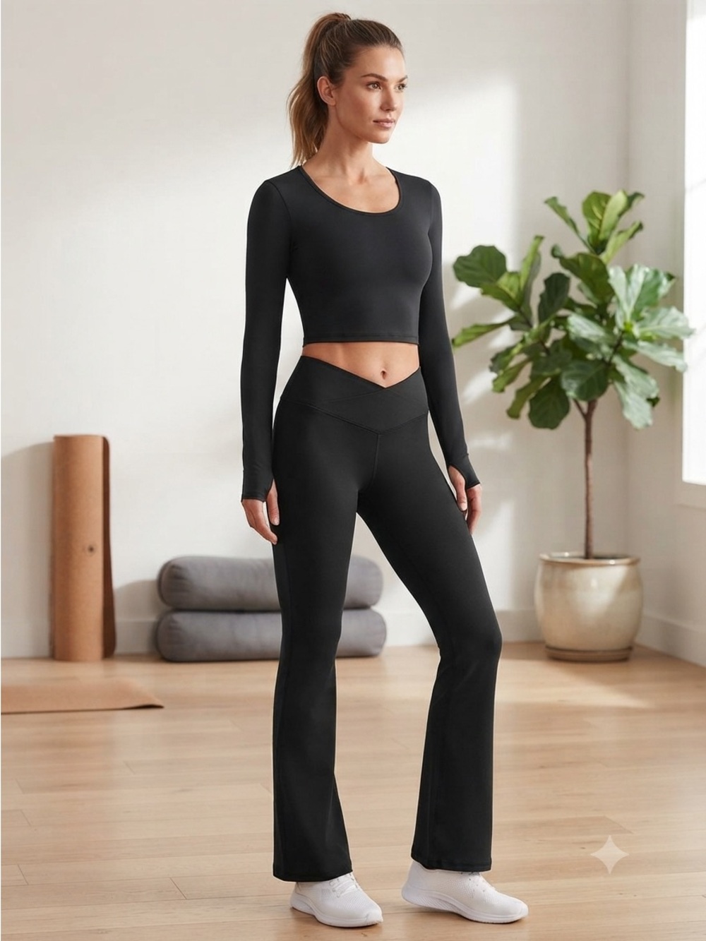 90 Degree By Reflex Black High-Rise V-Waist Flare Yoga Pants